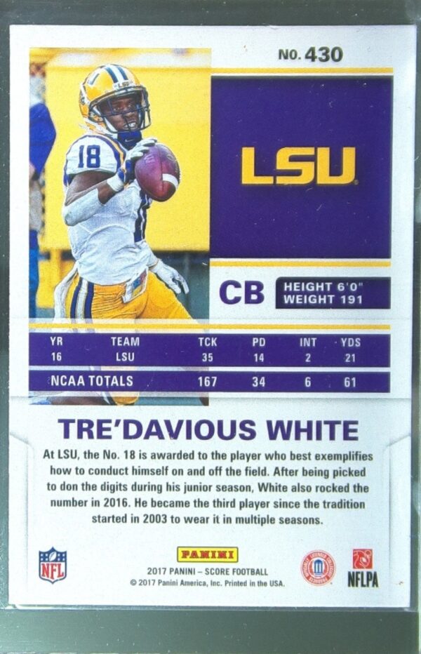 2017 Score Tre'Davious White RC #430 Tigers - Image 3