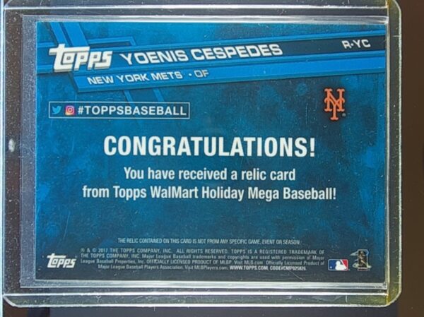 2017 Topps Holiday Yoenis Cespedes JSY #R-YC Mets Relics - Image 3