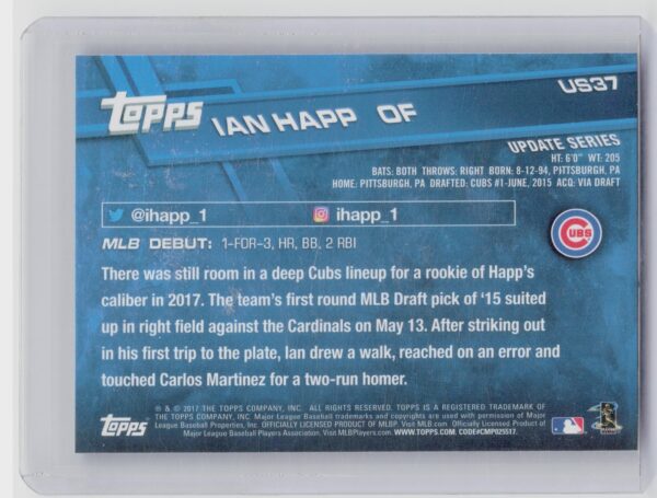 2017 Topps Update Ian Happ #US37 Cubs - Image 3