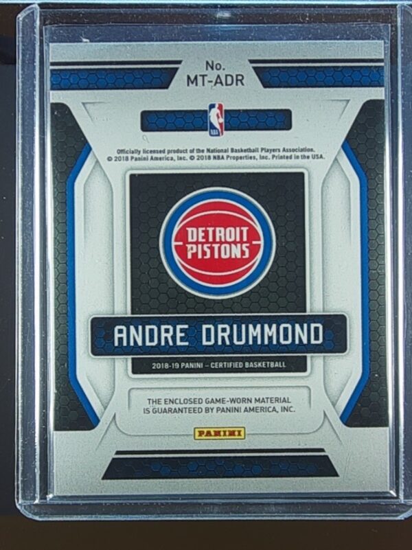 2018-19 Certified andre drummond JSY /149 #MT-ADR Pistons Materials - Image 3