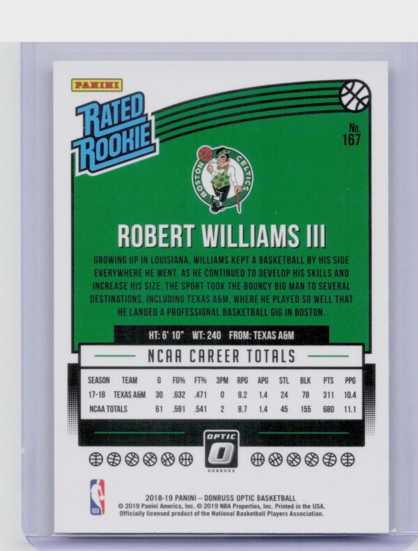 2018-19 Donruss Optic Robert Williams III RC #167 Celtics - Image 3