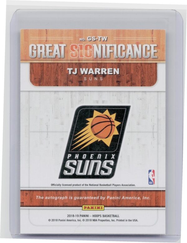 2018-19 Hoops TJ Warren AU #GS-TW Suns Great SIGnificance - Image 3