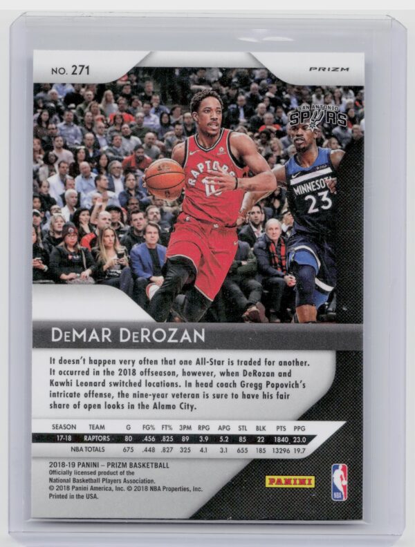2018-19 Panini Prizm DeMar DeRozan Prizms Silver #271 Spurs - Image 3