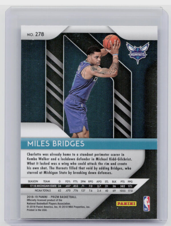 2018-19 Panini Prizm Miles Bridges RC #278 Hornets - Image 3
