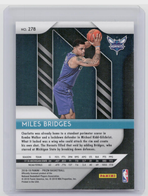 2018-19 Panini Prizm Miles Bridges RC #278 Hornets - Image 3