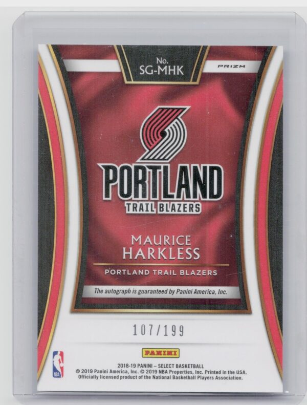 2018-19 Panini Select Maurice Harkless AU SN199 #SG-MHK Blazers Signatures - Image 3
