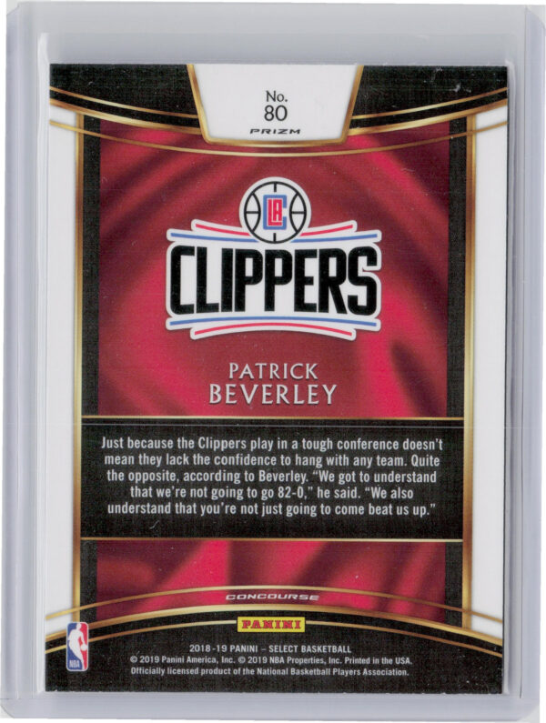 2018-19 Panini Select Patrick Beverley Scope Prizms #80 Clippers - Image 3