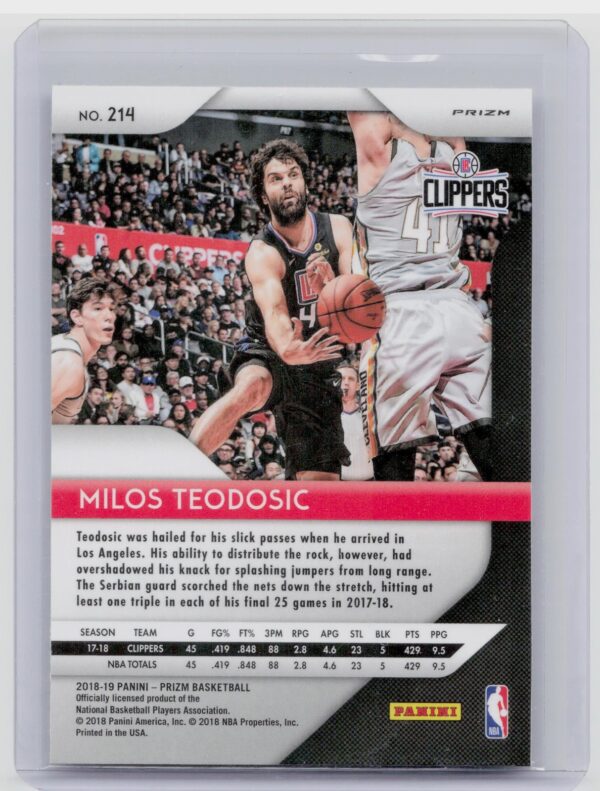 2018-19 Prizm Milos Teodosic Prizms Silver #214 Clippers - Image 3