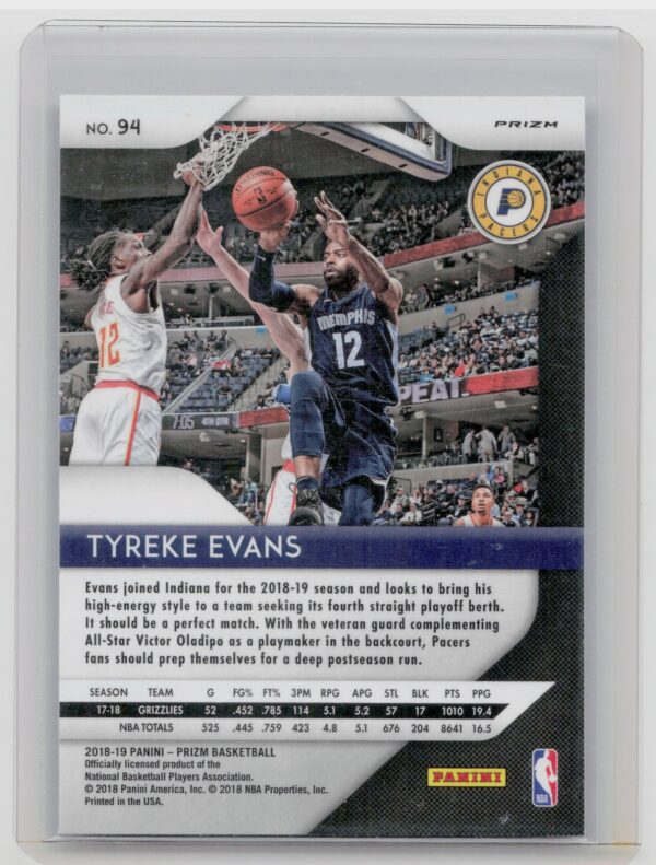 2018-19 Prizm Tyreke Evans Prizms Silver #94 Pacers - Image 3