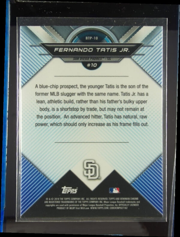 2018 Bowman Fernando Tatis Jr. #BTP-10 Padres Bowman Chrome Scouts' Top 100 - Image 3