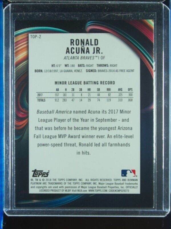 2018 Bowman Platinum Ronald Acuña, Jr. #TOP-2 Braves Top Prospects - Image 3