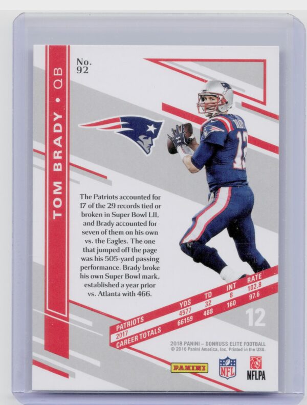 2018 Donruss Elite Tom Brady #92 Patriots - Image 3