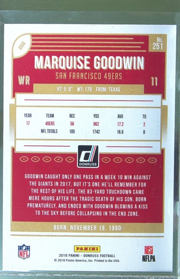 2018 Donruss Marquise Goodwin Season Stat Line /400 #251 49ers - Image 3