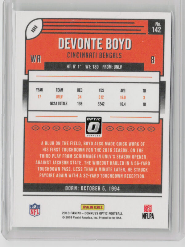 2018 Donruss Optic Devonte Boyd RC #142 Bengals - Image 3