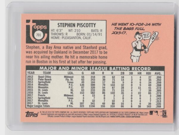 2018 Heritage Stephen Piscotty SP VAR #701 Athletics - Image 3