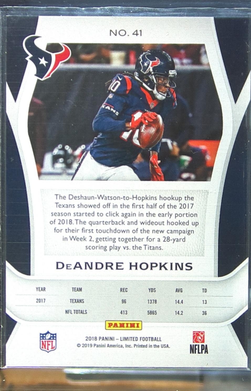 2018 Limited DeAndre Hopkins Ruby Spotlight /25 #41 Texans - Image 3