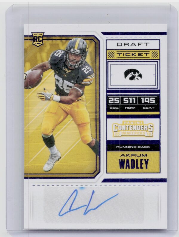 2018 Panini Contenders Draft Picks Akrum Wadley Draft Blue Foil AU SP #144 Hawke
