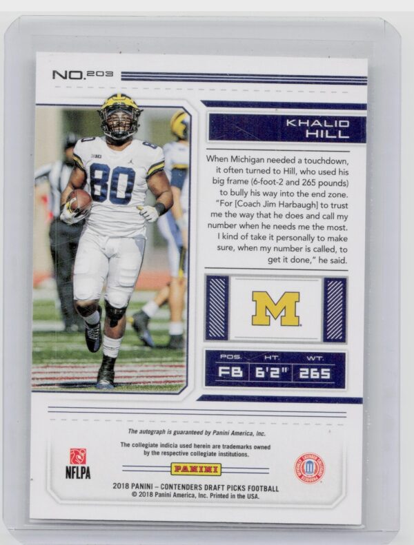 2018 Panini Contenders Draft Picks Khalid Hill AU #203 Wolverines - Image 3