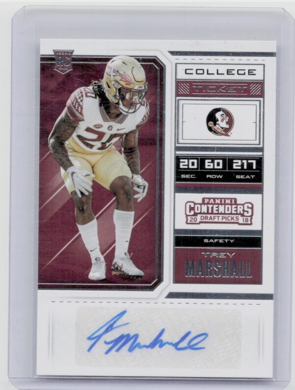 2018 Panini Contenders Draft Picks Trey Marshall AU #252 Seminoles