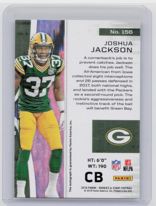 2018 Panini Rookies & Stars Joshua Jackson AU SN25 #156 Packers Rookies Longevit - Image 3
