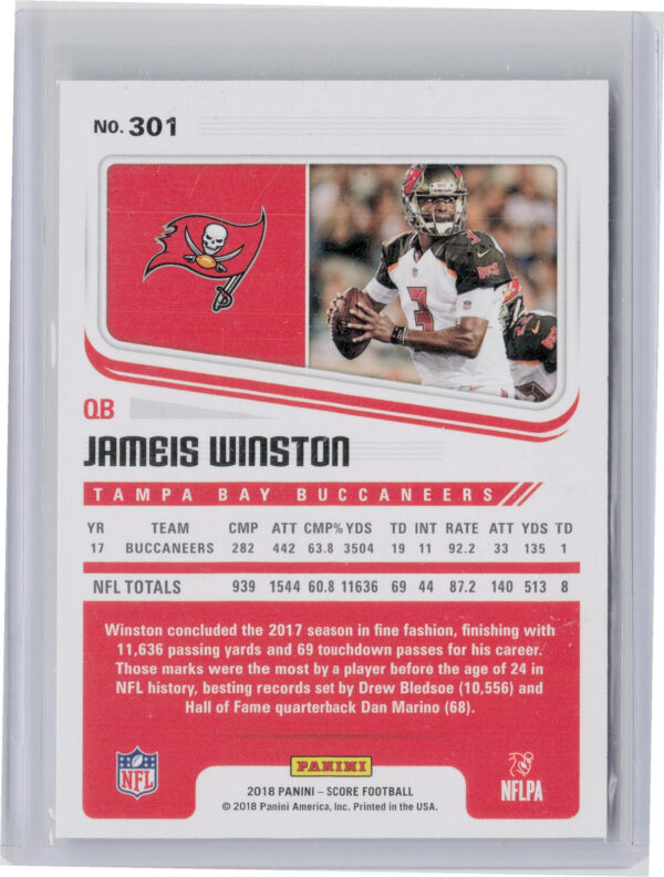 2018 Score Jameis Winston Gold Zone SN50 #301 Buccaneers - Image 3