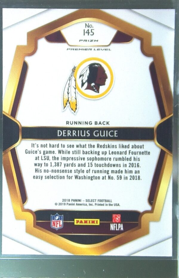 2018 Select Derrius Guice Silver Prizm RC #145 Redskins - Image 3