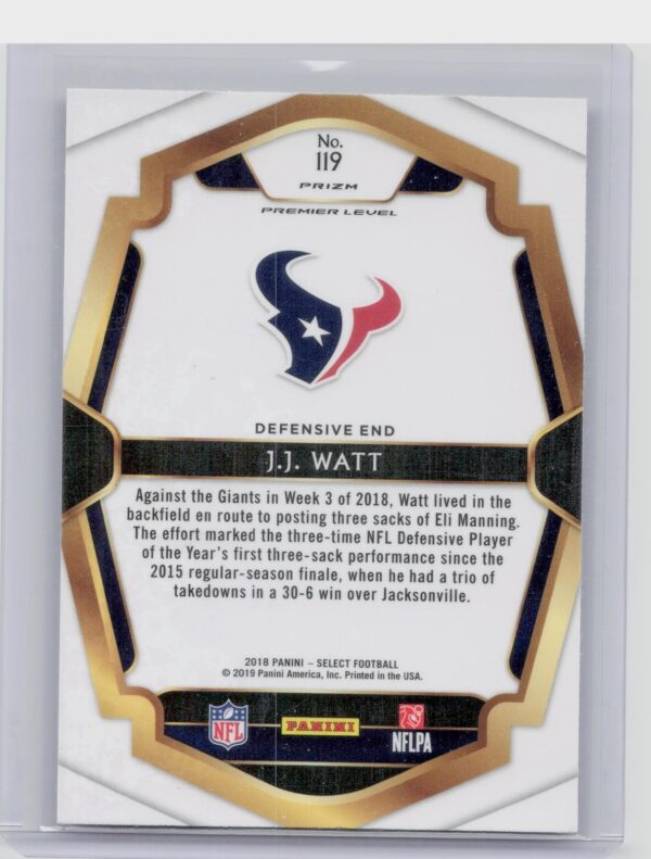 2018 Select J.J. Watt Silver Prizm #119 Texans - Image 3