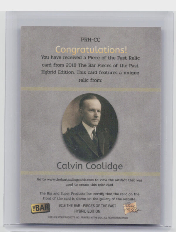 2018 The Bar Pieces of the Past Hybrid Edition:  Calvin Coolidge - Image 3