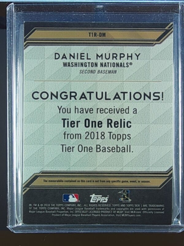 2018 Topps Tier One Daniel Murphy /335 JSY #T1R-DM Nationals Tier One Relics - Image 3