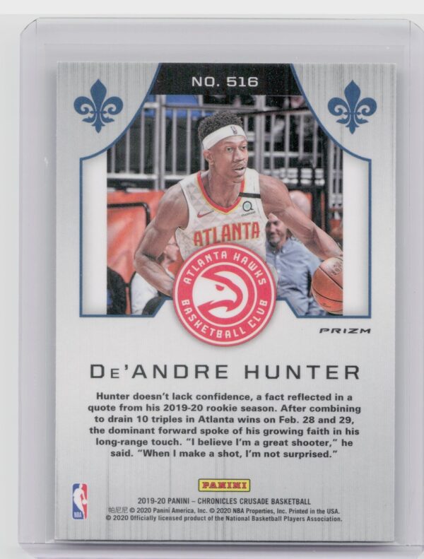 2019-20 Panini Chronicles De'andre Hunter RC #516 Hawks - Image 3