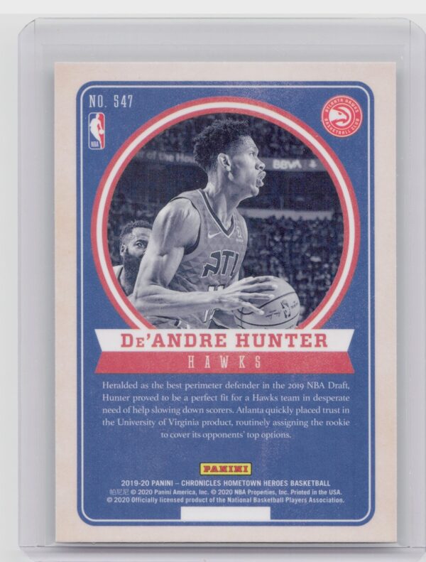 2019-20 Panini Chronicles De'andre Hunter RC #547 Hawks - Image 3
