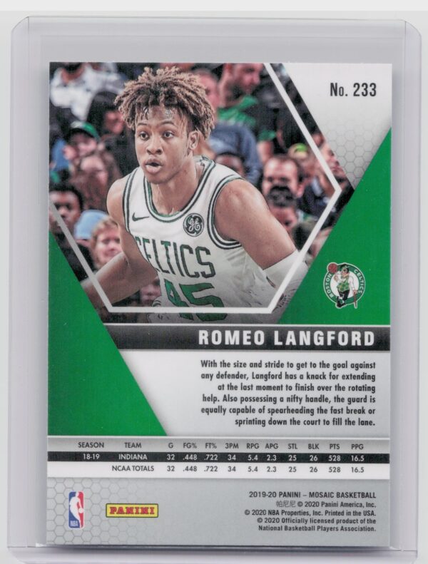 2019-20 Panini Mosaic Romeo Langford RC #233 Celtics - Image 3