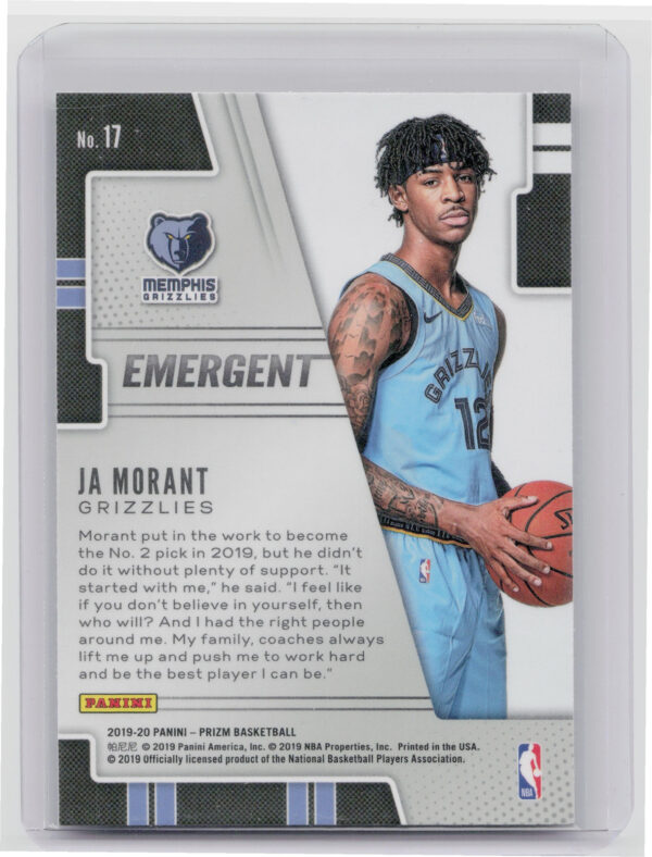 2019-20 Panini Prizm Ja Morant #17 Grizzlies Emergent - Image 3