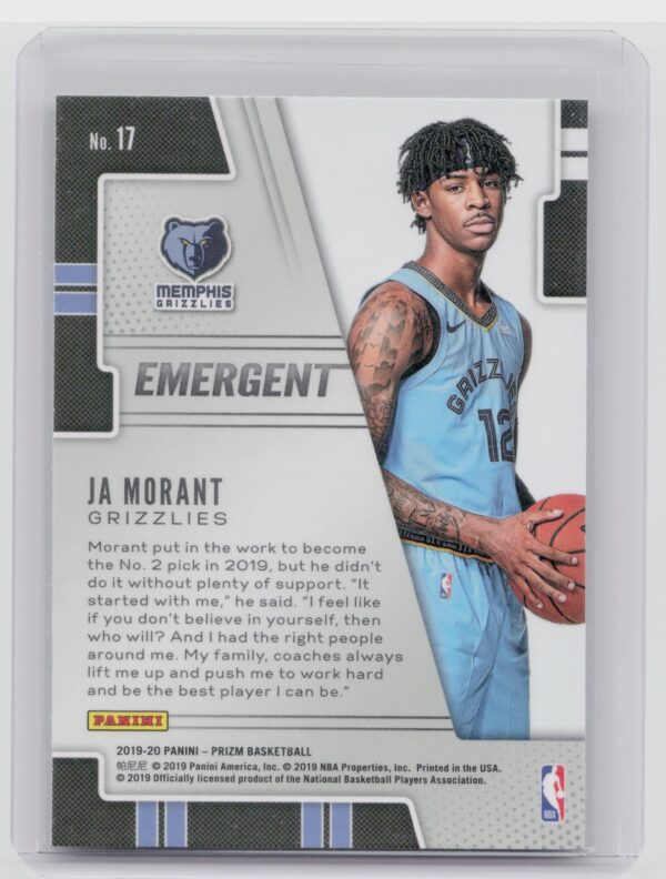 2019-20 Panini Prizm Ja Morant #17 Grizzlies Emergent - Image 3