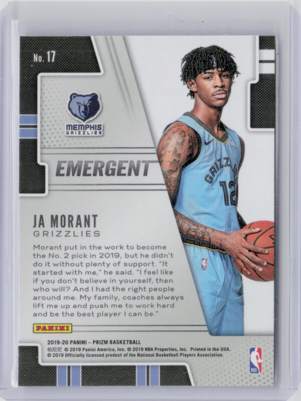 2019-20 Panini Prizm Ja Morant #17 Grizzlies Emergent - Image 3