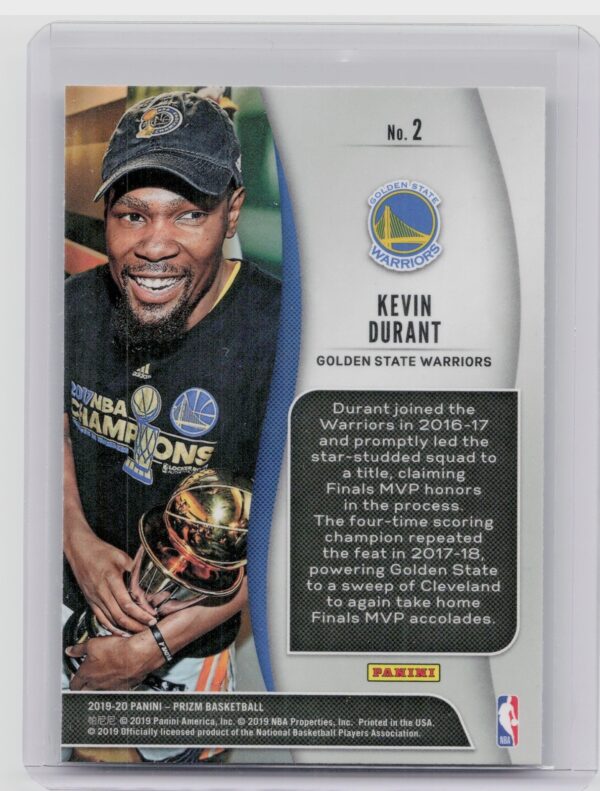 2019-20 Panini Prizm Kevin Durant #2 Warriors NBA Finalists - Image 3