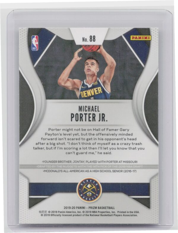 2019-20 Panini Prizm Michael Porter Jr. #88 Nuggets - Image 3