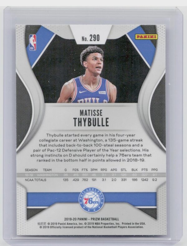 2019-20 Prizm Matisse Thybulle RC #290 76ers - Image 3