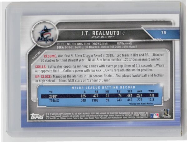 2019 Bowman J.T. Realmuto #79 Marlins - Image 3