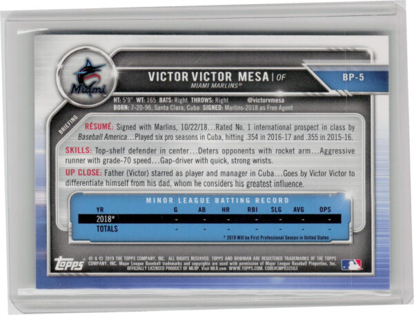 2019 Bowman Victor Victor Mesa #BP-5 Marlins Prospects Camo - Image 3
