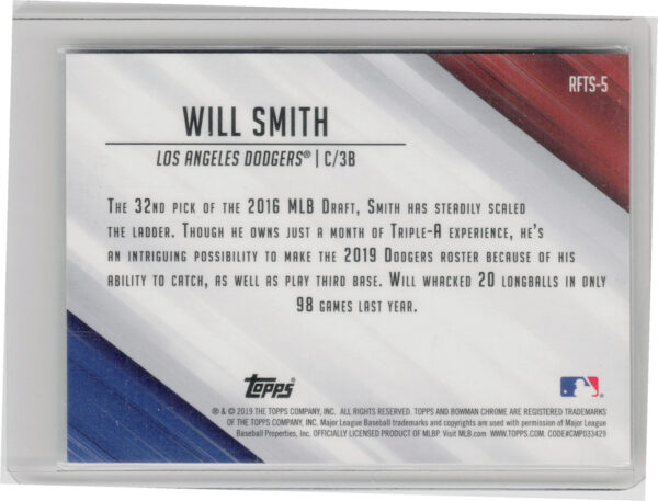 2019 Bowman Will Smith SN250 #RFTS-5 Dodgers Ready for the Show Mojo Refractors - Image 3