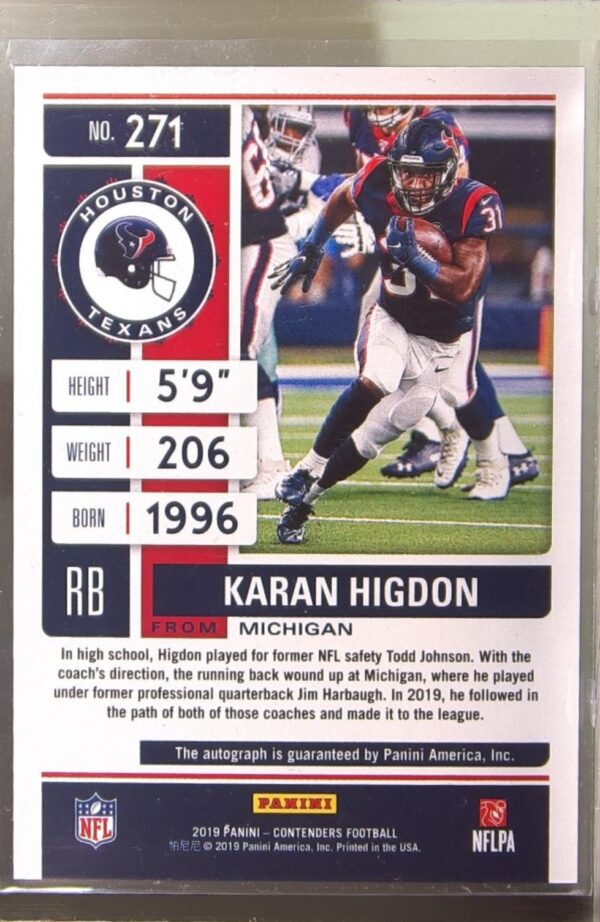 2019 Contenders Karan Higdon Auto VAR Variation Rookie Ticket #271 Texans - Image 3
