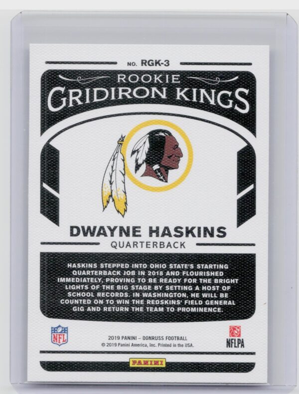 2019 Donruss Dwayne Haskins #RGK-3 Redskins Rookie Gridiron Kings - Image 3
