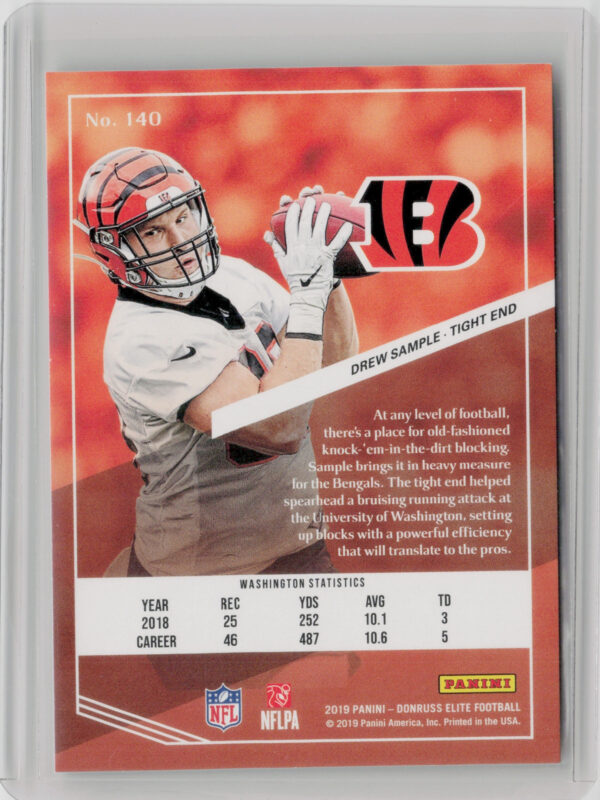 2019 Donruss Elite Drew Sample RC SN699 #140 Bengals - Image 3