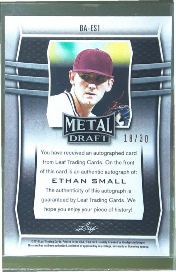 2019 Leaf Metal Draft Ethan Small Blue Auto /30 #BA-ES1 - Image 3