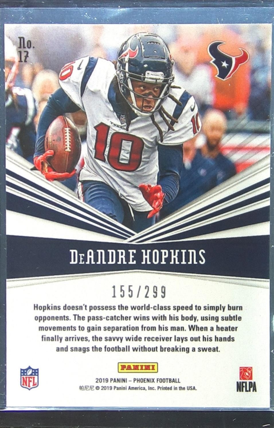 2019 Panini Phoenix DeAndre Hopkins /299 #17 Texans Catching Fire Red - Image 3