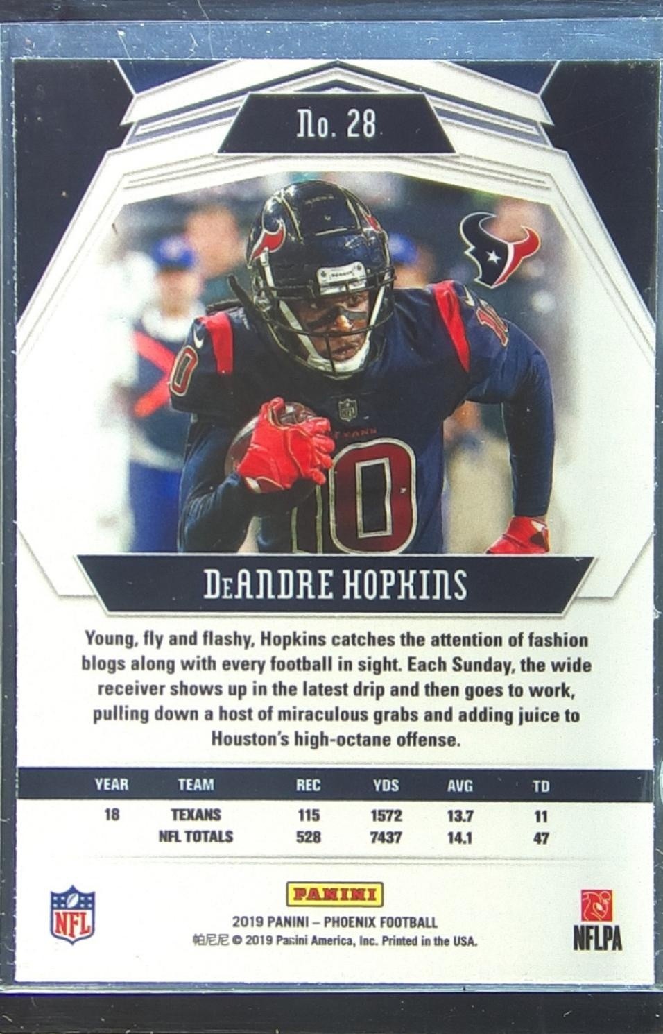 2019 Panini Phoenix DeAndre Hopkins Silver #28 Texans - Image 3