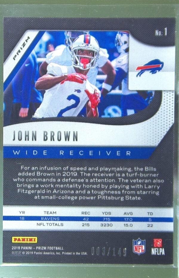 2019 Prizm John Brown Red Wave /149 #1 Bills - Image 3