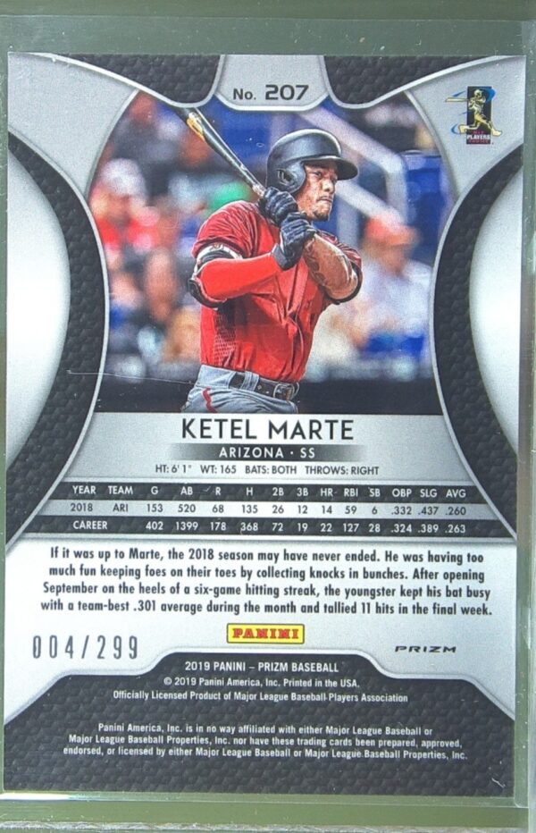 2019 Prizm Ketel Marte Red Mojo /299 #207 Diamondbacks - Image 3