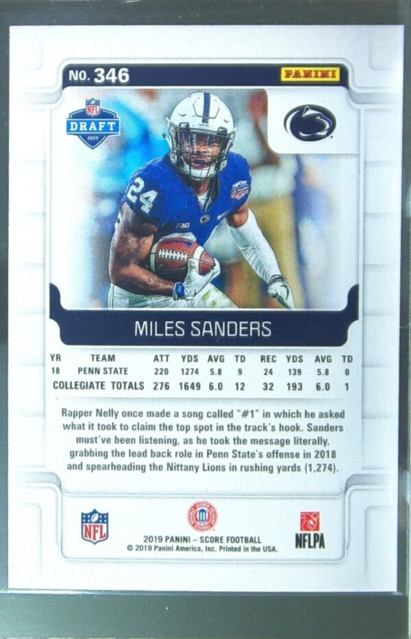 2019 Score Miles Sanders RC #346 Lions - Image 3